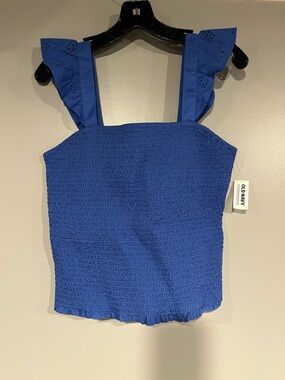 Old Navy Cobalt Blue Smocked Tank with Eyelet Ruffle Straps